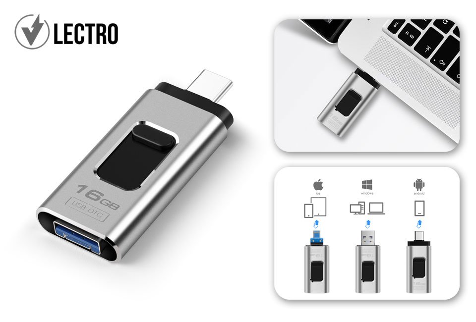 Clé USB 4 en 1 pour smartphone, tablette et ordinateur portable - Outspot