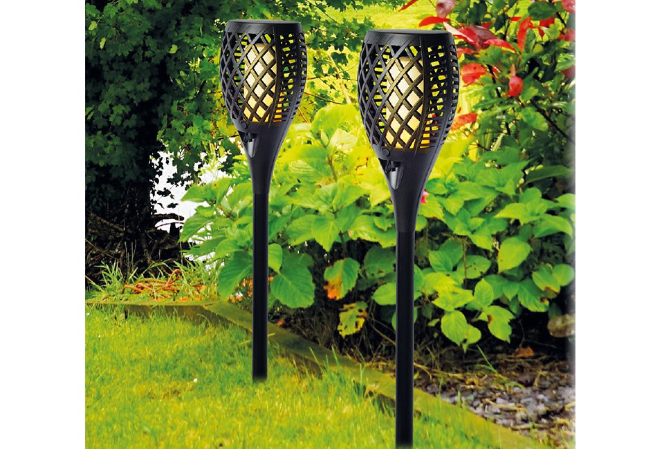 Set van twee LED-fakkels op zonne-energie voor in de tuin