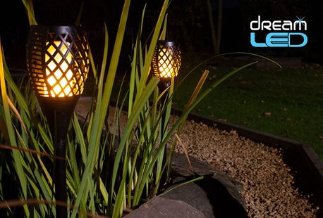 Set van twee LED-fakkels op zonne-energie voor in de tuin