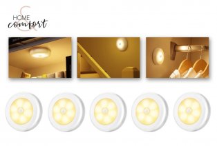 Zestaw 5 bezprzewodowych lamp typu spot LED z czujnikiem