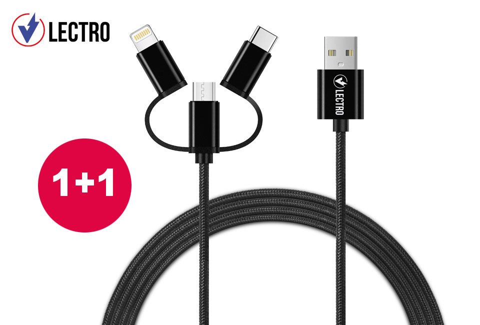 3 meter lange 3-in-1 USB-oplaadkabel: 1 + 1 GRATIS