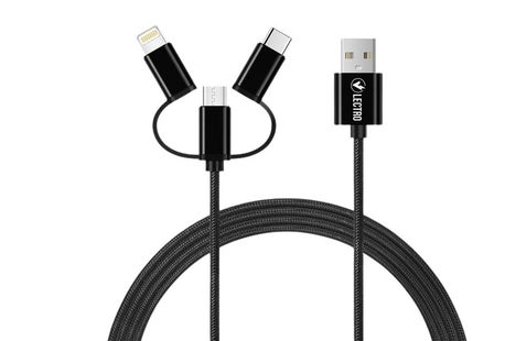 3 meter lange 3-in-1 USB-oplaadkabel: 1 + 1 GRATIS