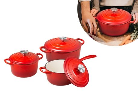 6-delige set gietijzeren potten