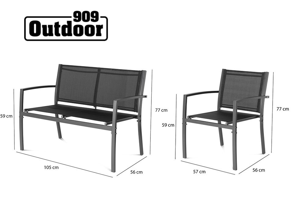 Tuinset met dubbele zitbank, 2 stoelen en een tafel