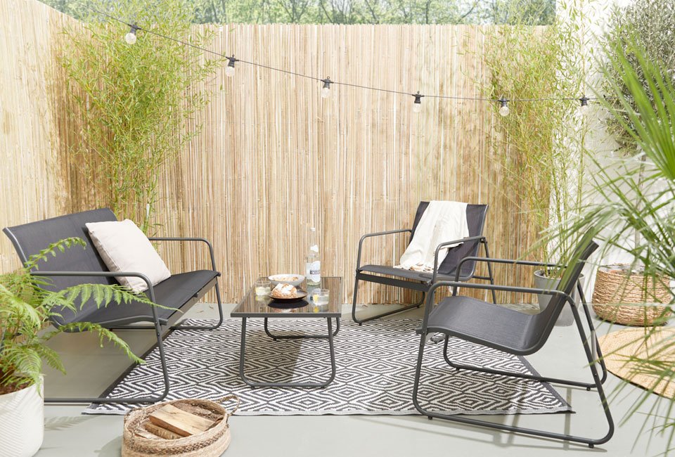 Set de jardin avec siège 2 places, 2 chaises et une table