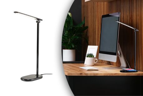 Lampe de bureau LED multifonctionnelle, station de rechargement sans fil incluse
