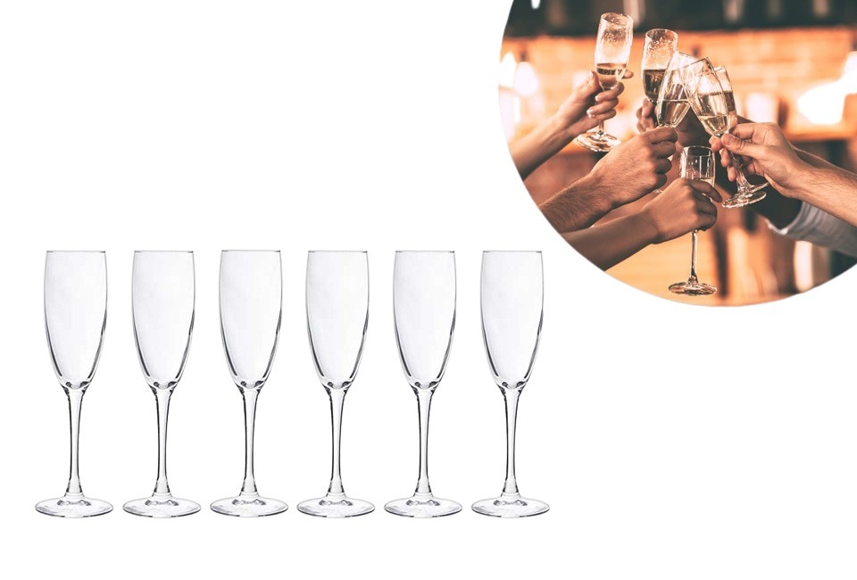 Set van 6 champagne-, wijn- of waterglazen