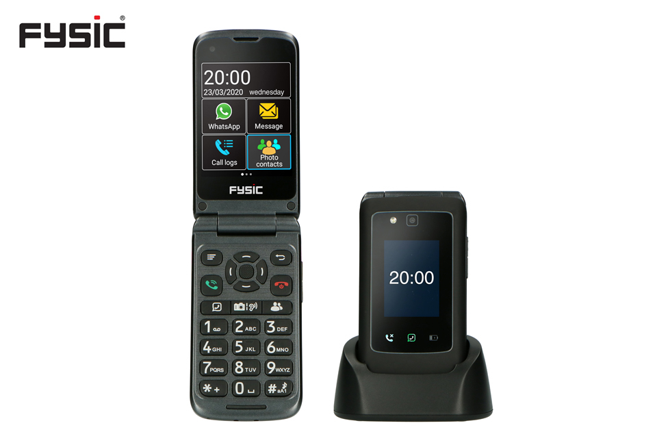 Eenvoudige mobiele klaptelefoon met SOS-noodknop van Fysic