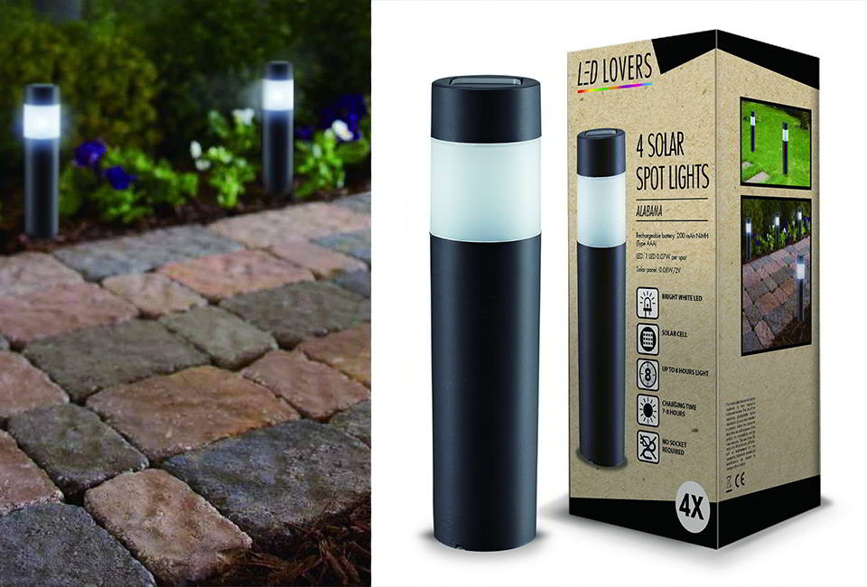 Set van 4 tuinlampen op zonne-energie