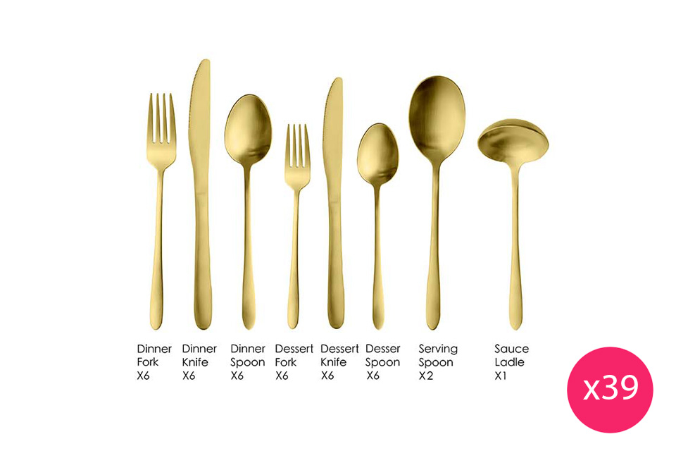Set de couverts de 24, 39 ou 50 pièces en 3 couleurs