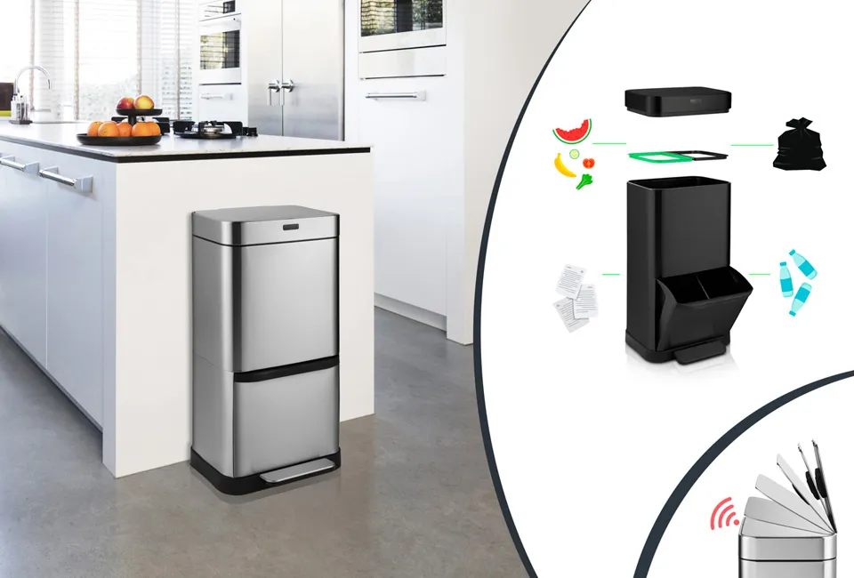 Waste garbage can 70 liters with sorting compartments