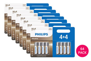 64 baterie alkaliczne Philips: AA lub AAA — 4
