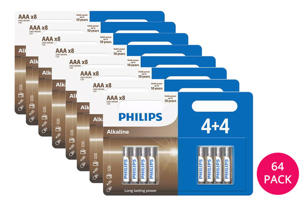64 baterie alkaliczne Philips: AA lub AAA
