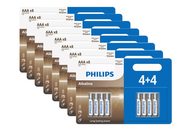 64 baterie alkaliczne Philips: AA lub AAA