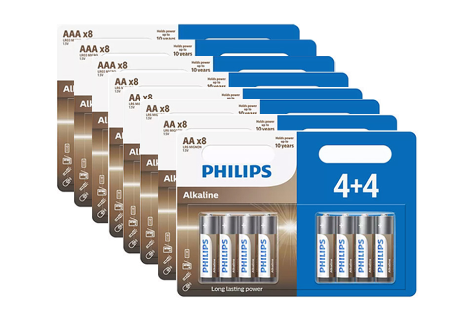 64 baterie alkaliczne Philips: AA lub AAA