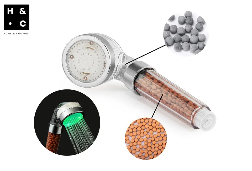 Purifying and water-saving LED shower head