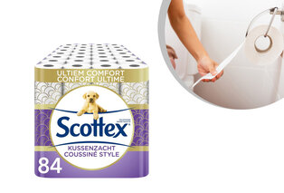 Vorteilspaket mit 84 Rollen Scottex kissenweiches 3-lagiges Toilettenpapier