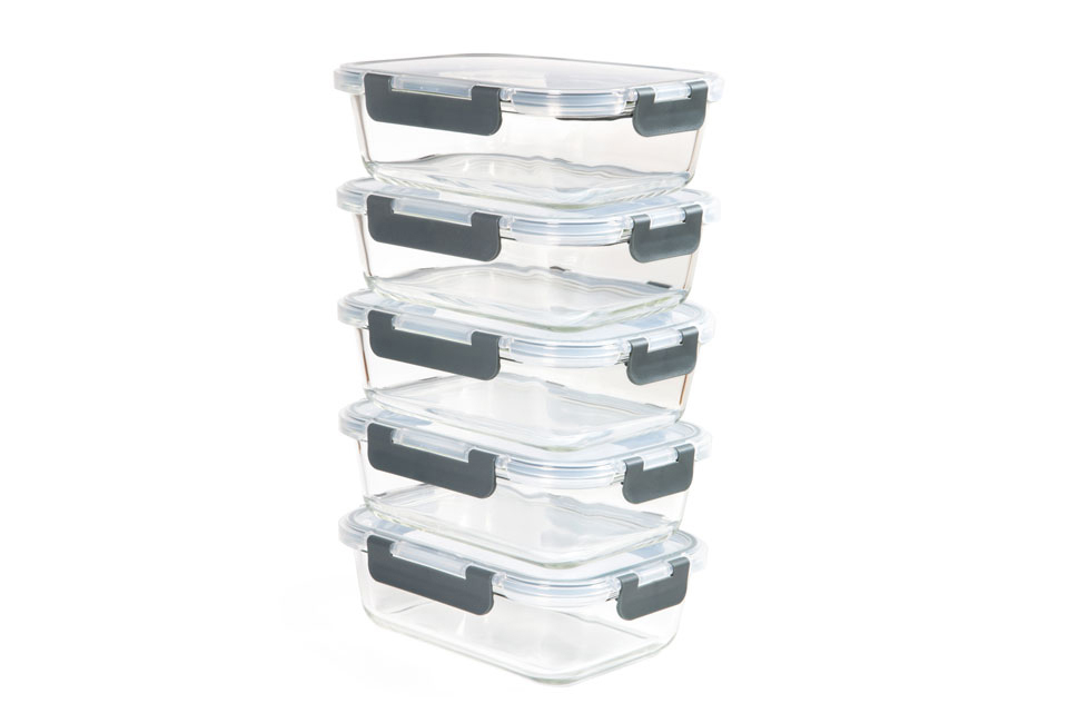 Set di 5 contenitori per alimenti in vetro con coperchio