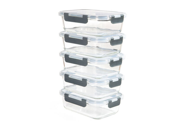 Set di 5 contenitori per alimenti in vetro con coperchio