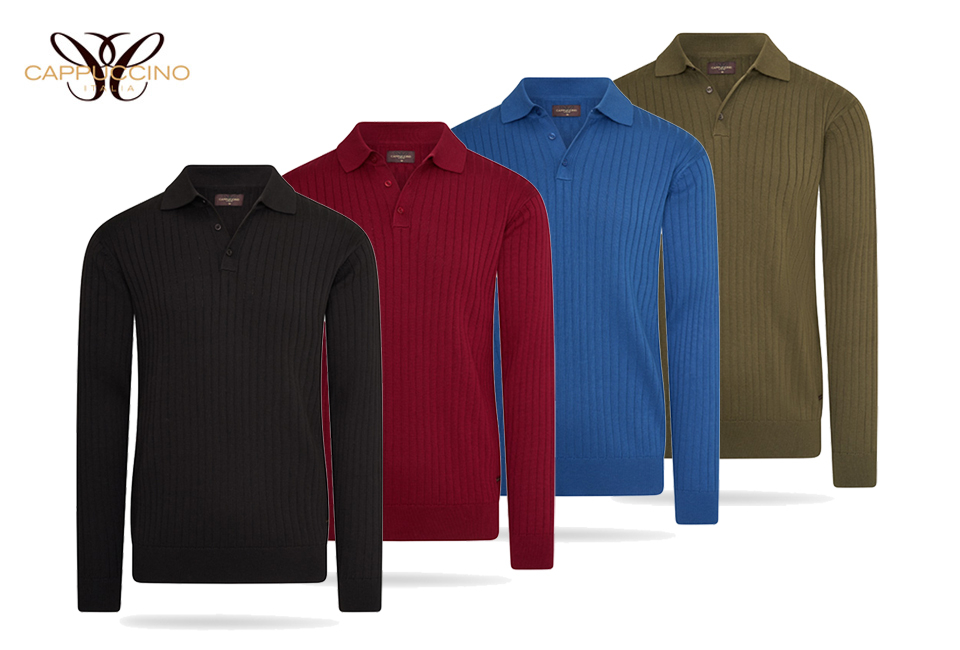 Elegancka dzianinowa koszulka polo z długim rękawem