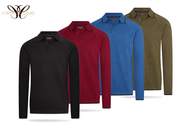 Elegancka dzianinowa koszulka polo z długim rękawem