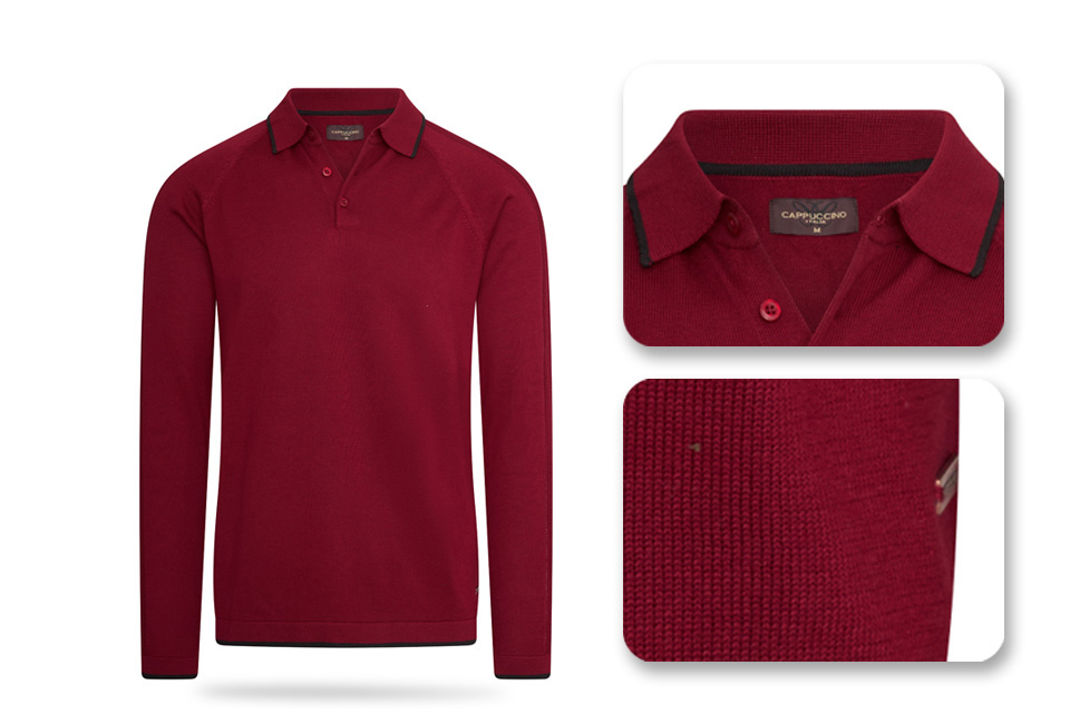 Elegancka dzianinowa koszulka polo z długim rękawem