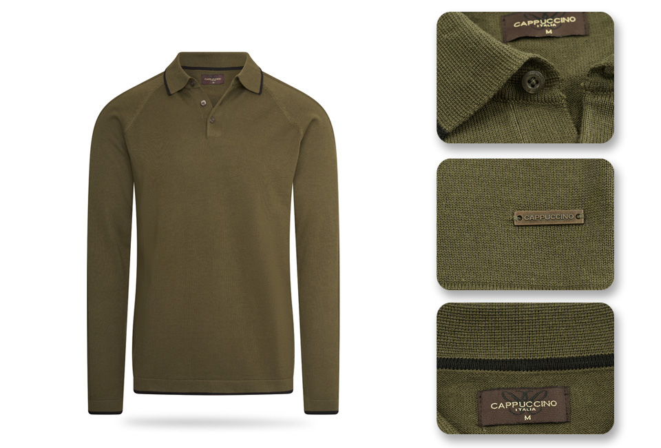 Elegancka dzianinowa koszulka polo z długim rękawem