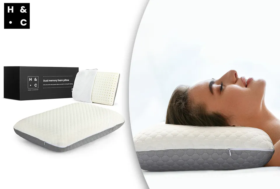 Oreiller antibact&eacute;rien en mousse &agrave; double m&eacute;moire de forme 1 + 1 GRATUIT