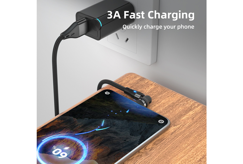 Magnetic rotating charging cable for any type of smartphone
