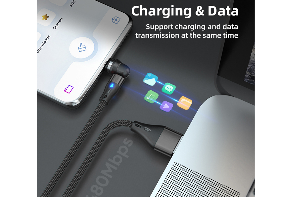 Magnetic rotating charging cable for any type of smartphone