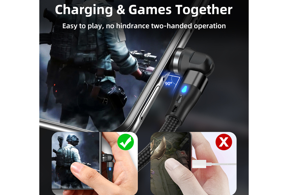 Magnetic rotating charging cable for any type of smartphone