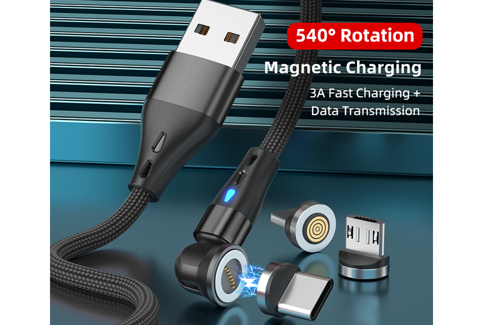 Magnetic rotating charging cable for any type of smartphone