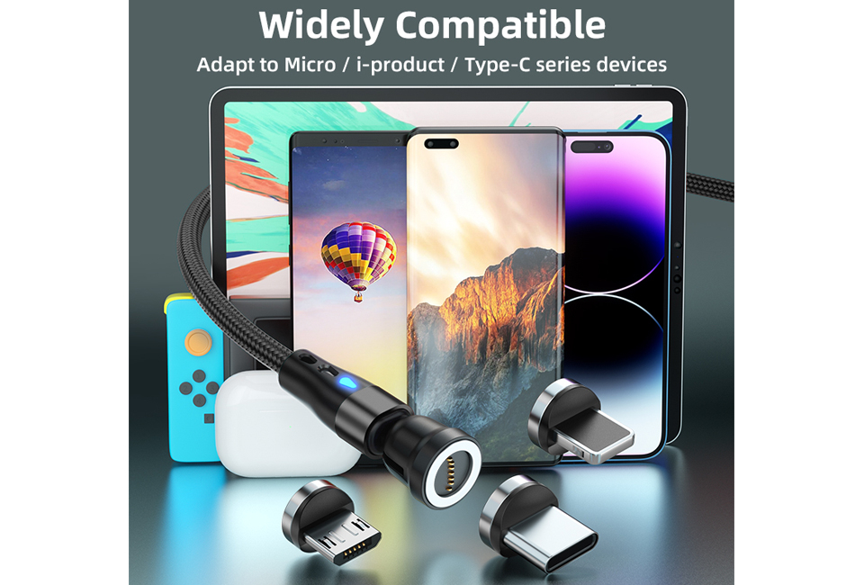 Magnetic rotating charging cable for any type of smartphone