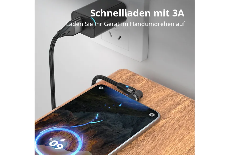 Magnetisches drehbares Ladekabel f&uuml;r jede Art von Smartphone