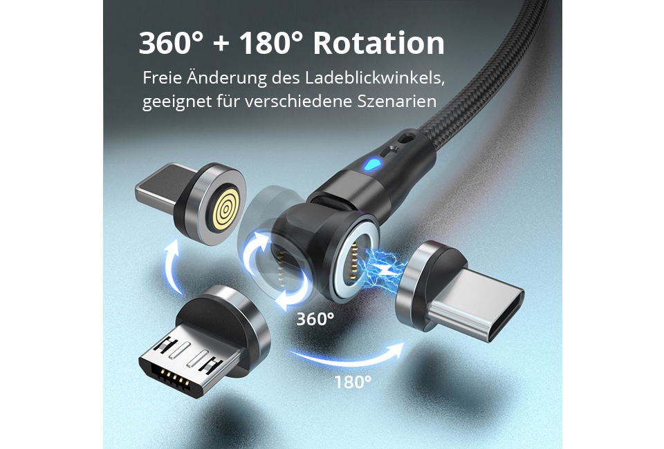 Magnetisches drehbares Ladekabel f&uuml;r jede Art von Smartphone