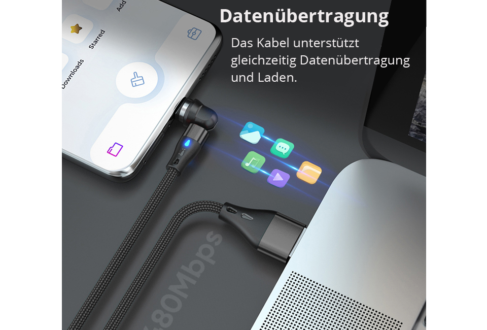 Magnetisches drehbares Ladekabel f&uuml;r jede Art von Smartphone