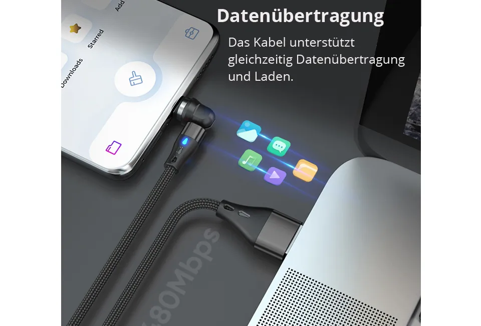Magnetisches drehbares Ladekabel f&uuml;r jede Art von Smartphone