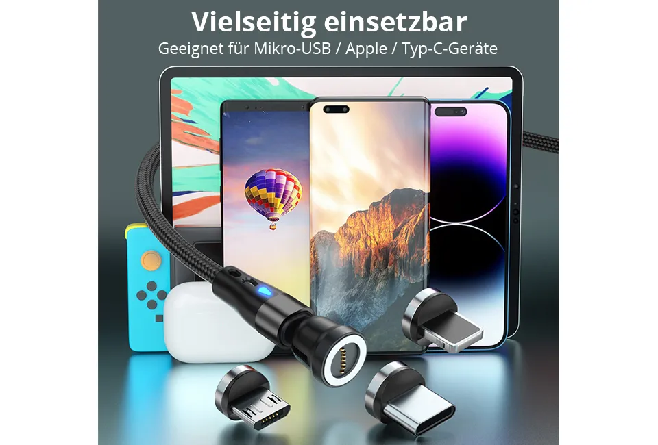 Magnetisches drehbares Ladekabel f&uuml;r jede Art von Smartphone