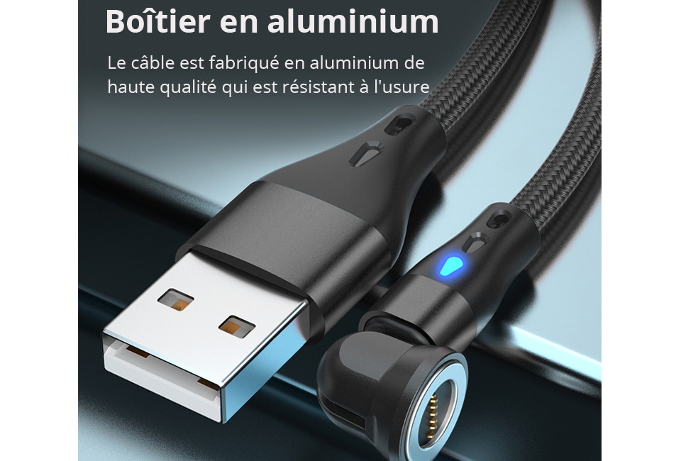 C&acirc;ble de charge magn&eacute;tique rotatif pour tout type de smartphone