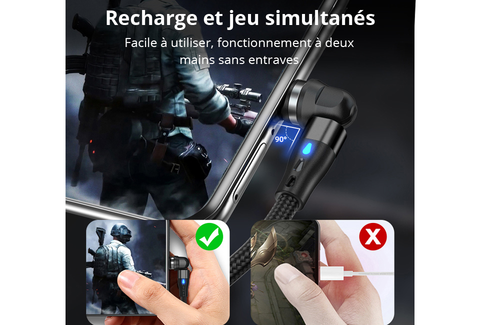 C&acirc;ble de charge magn&eacute;tique rotatif pour tout type de smartphone