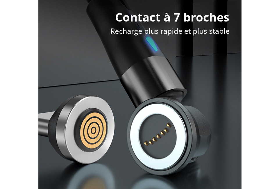 C&acirc;ble de charge magn&eacute;tique rotatif pour tout type de smartphone