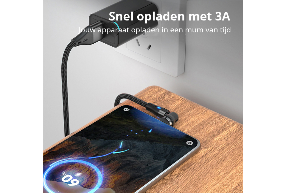 Magnetische roterende oplaadkabel voor elk type smartphone