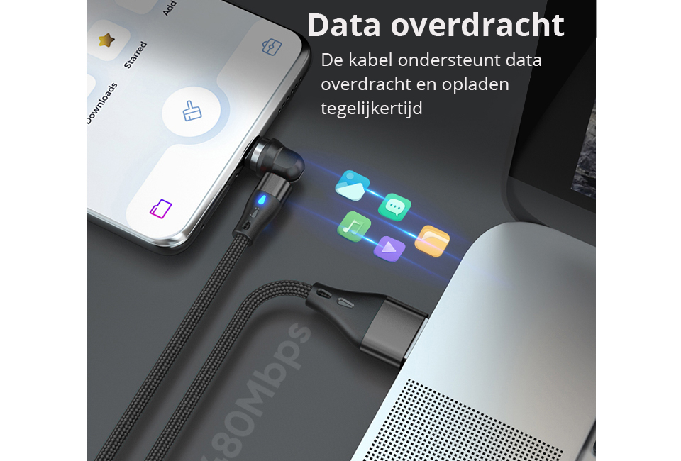 Magnetische roterende oplaadkabel voor elk type smartphone