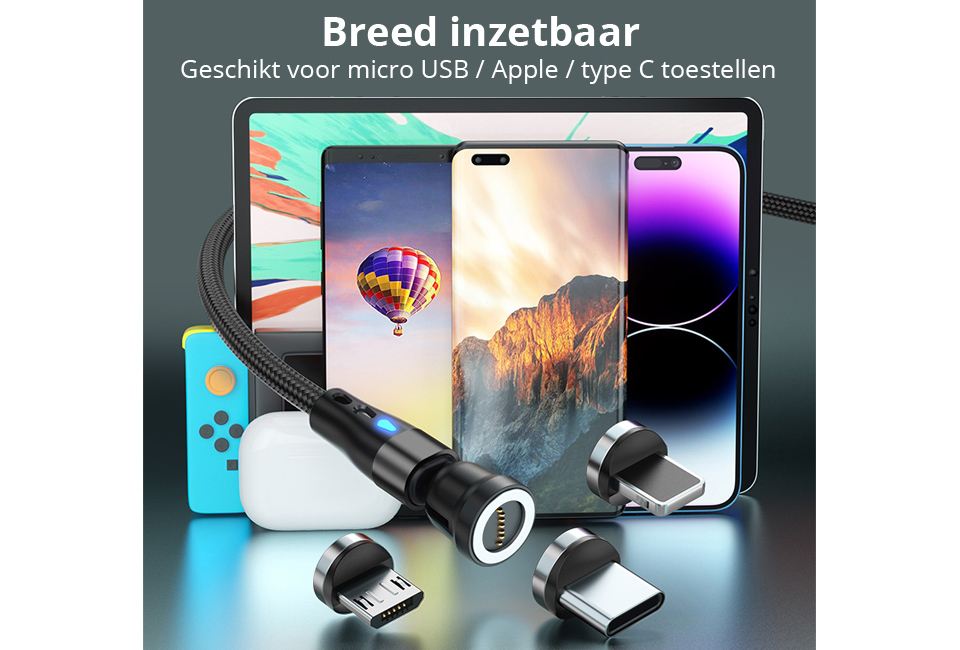 Magnetische roterende oplaadkabel voor elk type smartphone