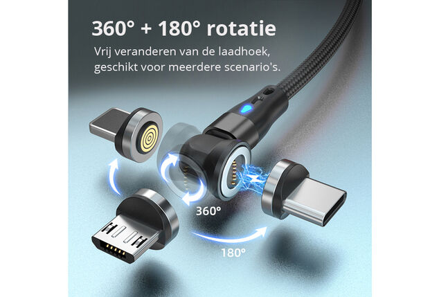 Magnetische roterende oplaadkabel voor elk type smartphone