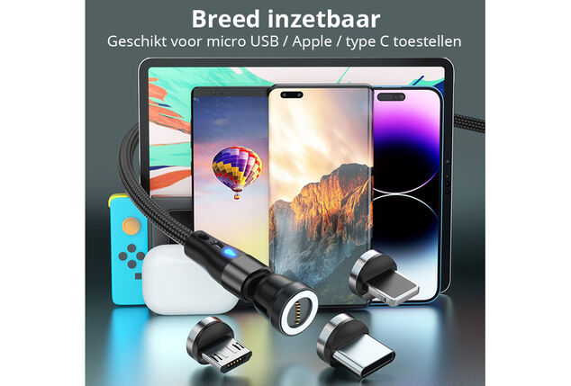 Magnetische roterende oplaadkabel voor elk type smartphone