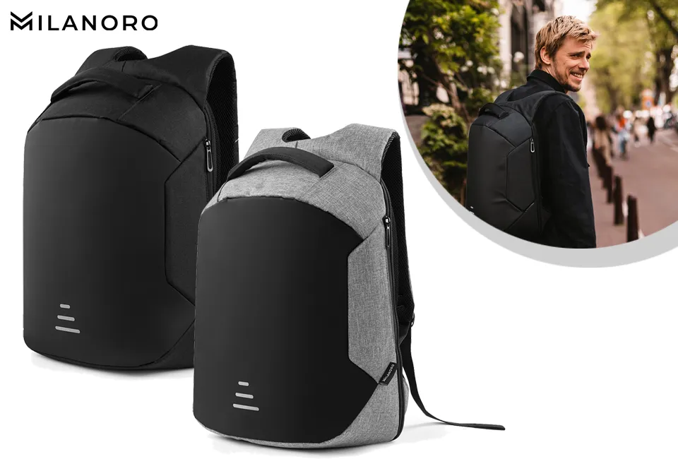 Mochila antirroubo com compartimentos de arruma&ccedil;&atilde;o ocultos