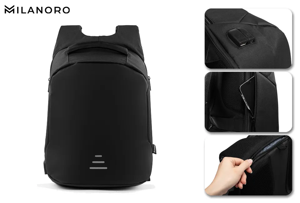 Mochila antirroubo com compartimentos de arruma&ccedil;&atilde;o ocultos