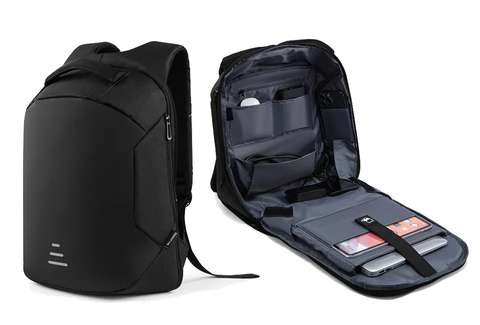 Mochila antirroubo com compartimentos de arruma&ccedil;&atilde;o ocultos