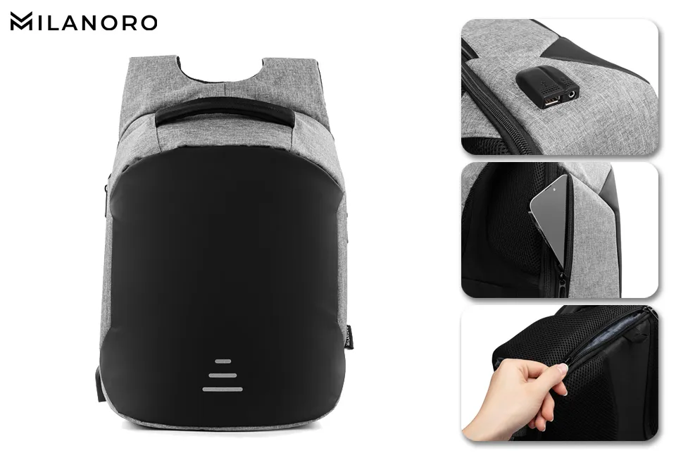 Mochila antirroubo com compartimentos de arruma&ccedil;&atilde;o ocultos